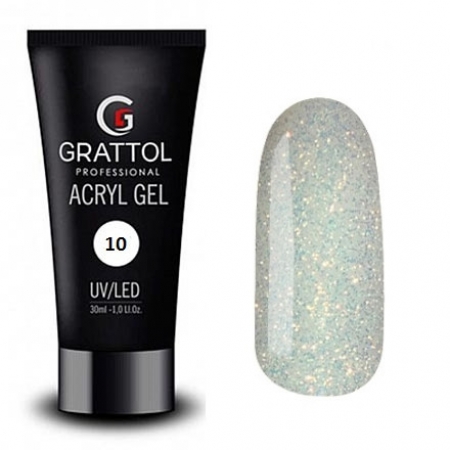 Grattol Acryl Gel Glitter 10 - Акрил-гель c глиттером для моделирования, 30 ml