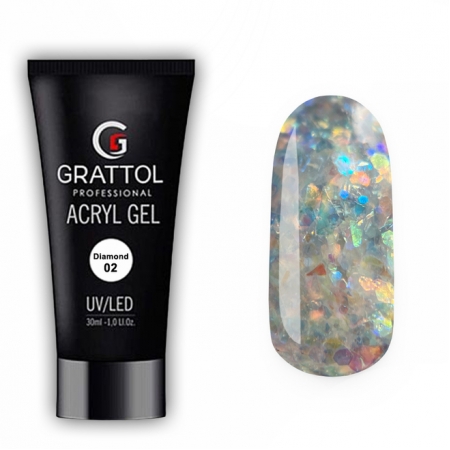 Grattol Acryl Gel Diamond 02 - Акрил-гель c крупным глиттером, 30 ml