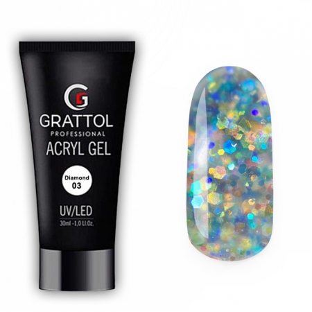 Grattol Acryl Gel Diamond 03 - Акрил-гель c крупным глиттером, 30 ml