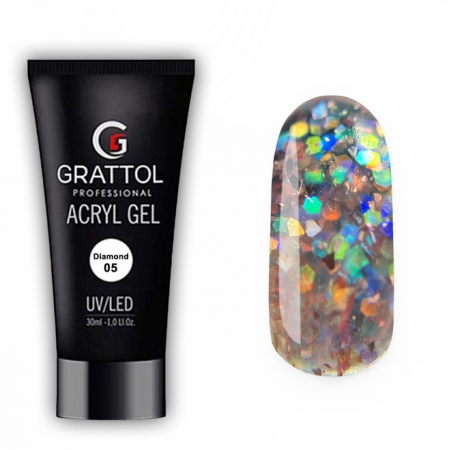 Grattol Acryl Gel Diamond 05 - Акрил-гель c крупным глиттером, 30 ml